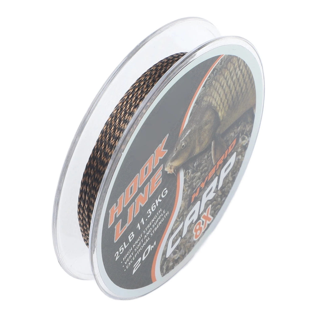 8 Braid Fishing Line for Carp (20m, Camouflage, 15LB, 25LB, 35LB)