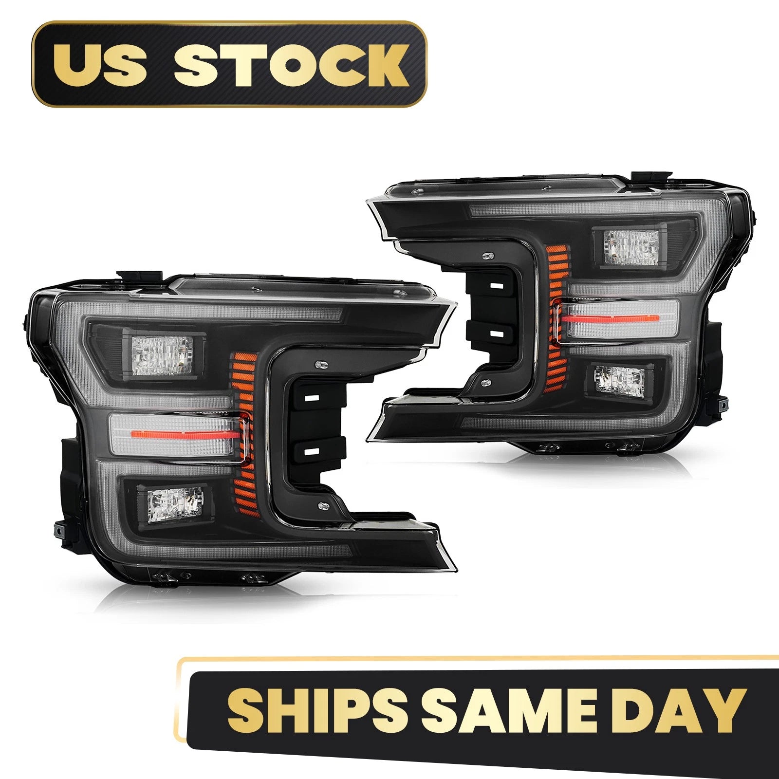 LED Headlight Set for Ford F-150 (2018–2020) w/Black Bezel & Module