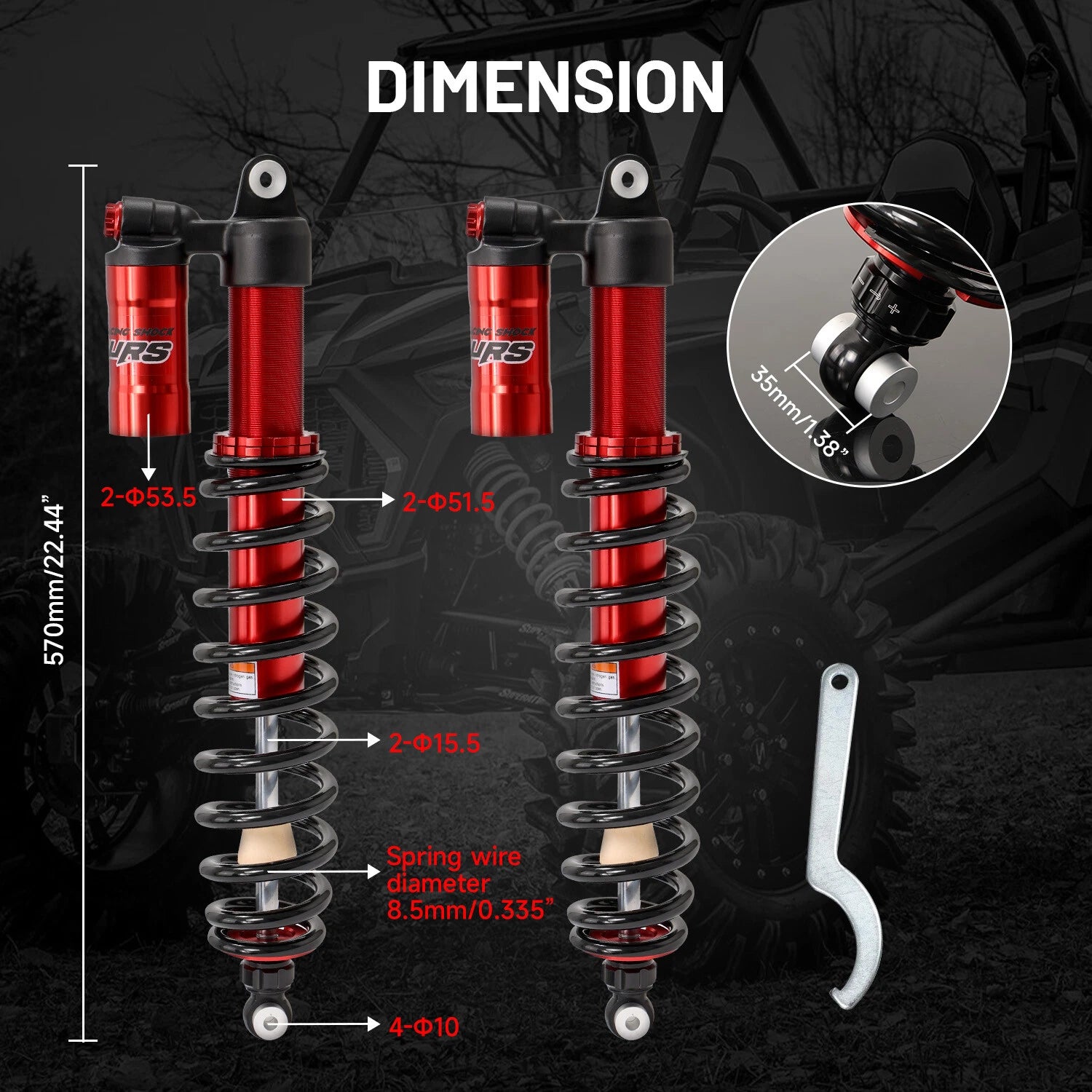 Stage 4 Rear Coil-Over Shocks for Polaris Ranger 1000 (2020–2023)