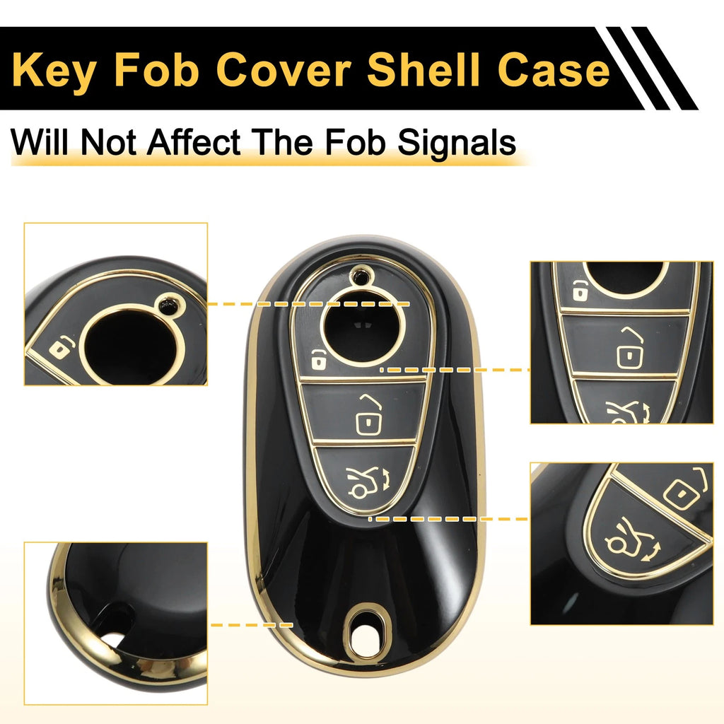TPU Car Key Case for Mercedes-Benz C Class W206 (2022–2023) - Black Gold Tone