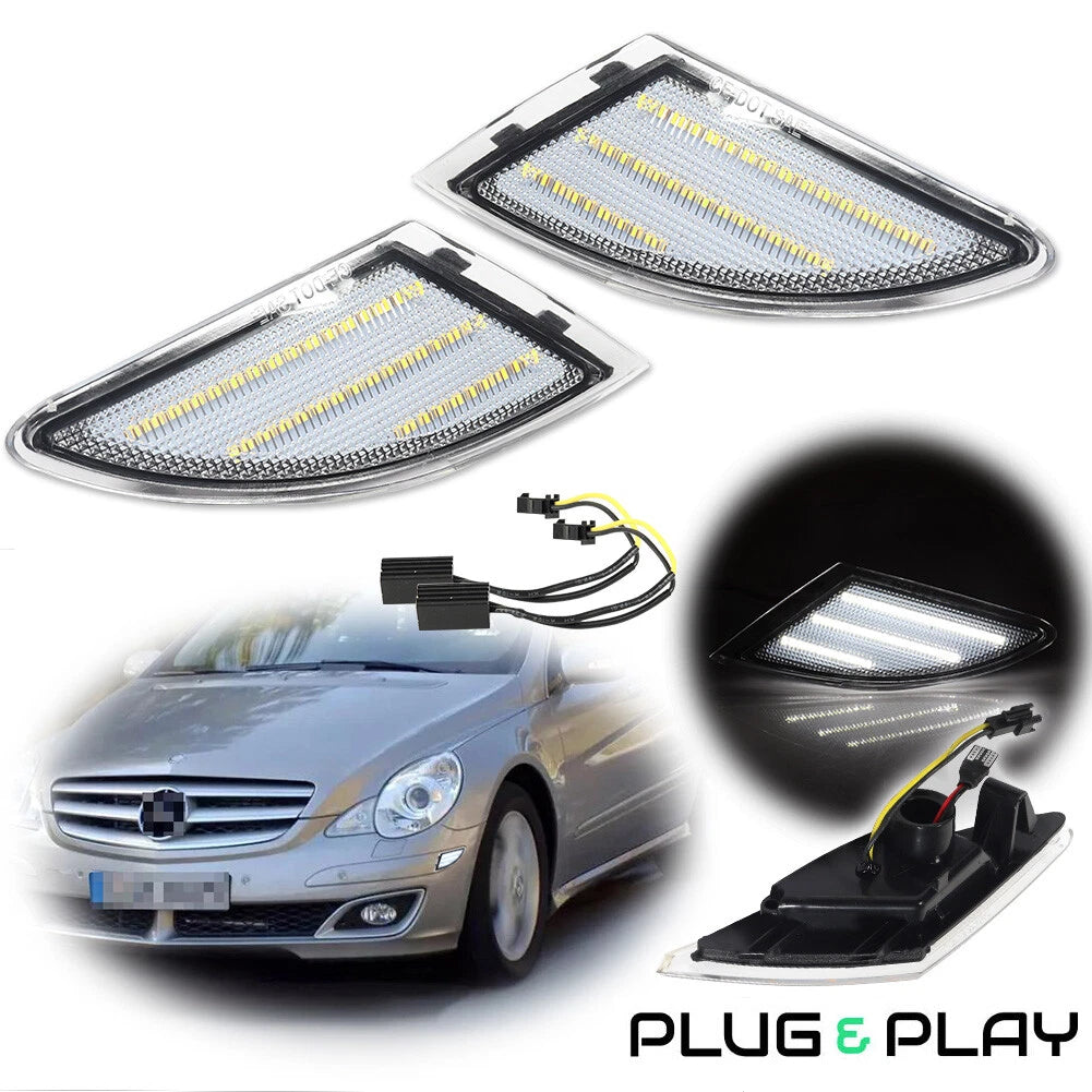 Clear Lens White LED Side Marker Lights for Mercedes W251 R-Class (2006–2010)