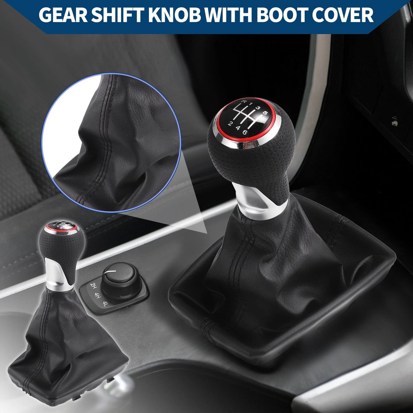 6 Speed Gear Shift Knob with Dust Cover for Audi A4 (2007–2015) Red Faux Leather