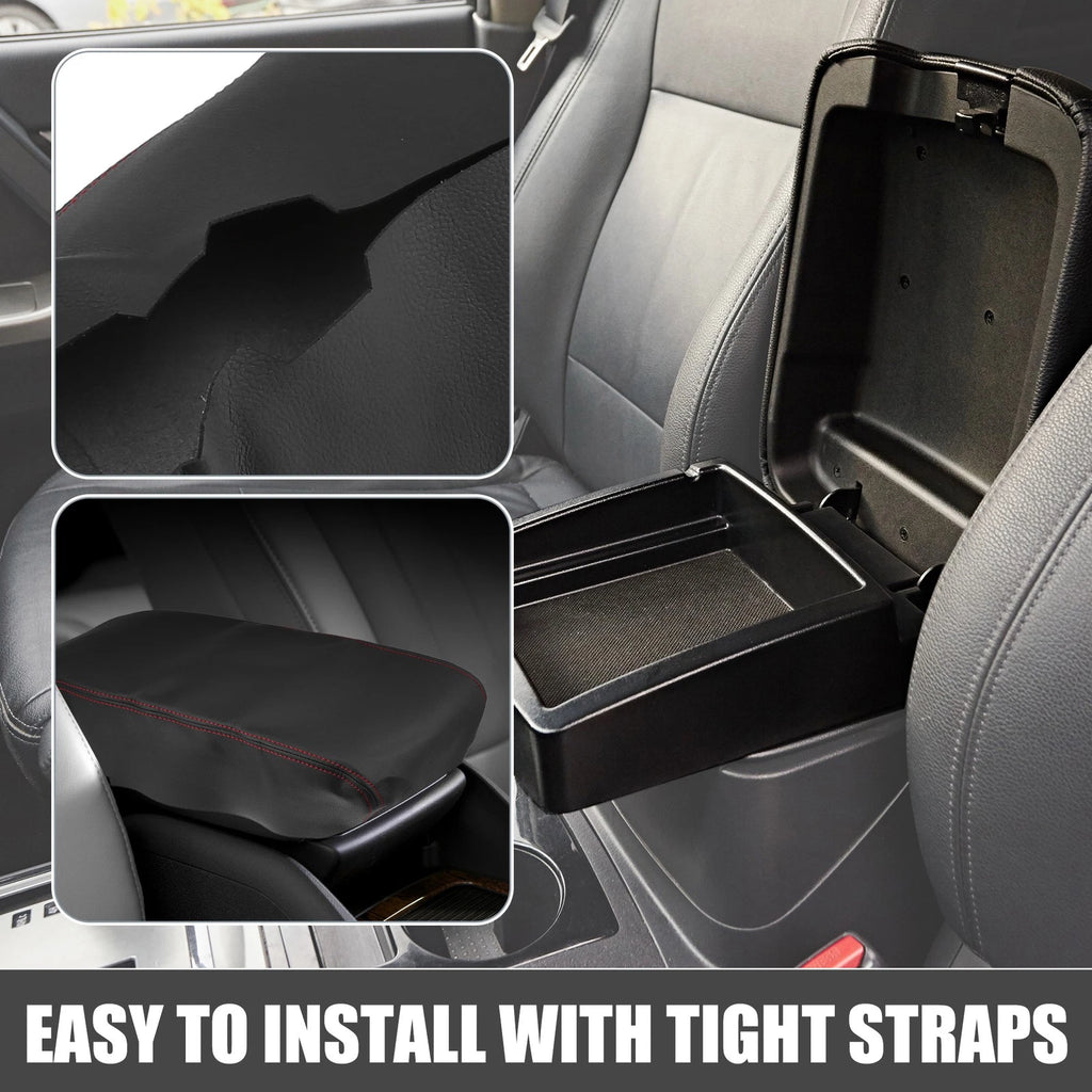 Center Console Armrest Cover for Dodge Charger (2008–2010) Black Red Stitches
