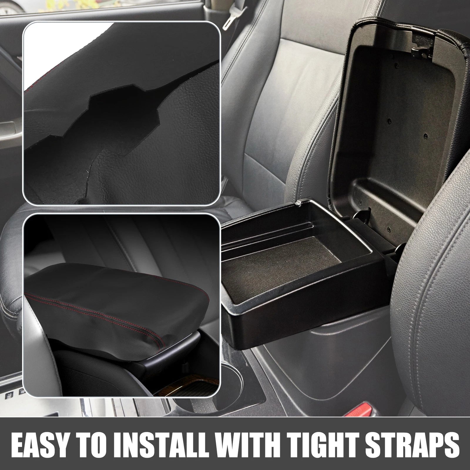 Center Console Armrest Cover for Dodge Charger (2008–2010) Black Red Stitches