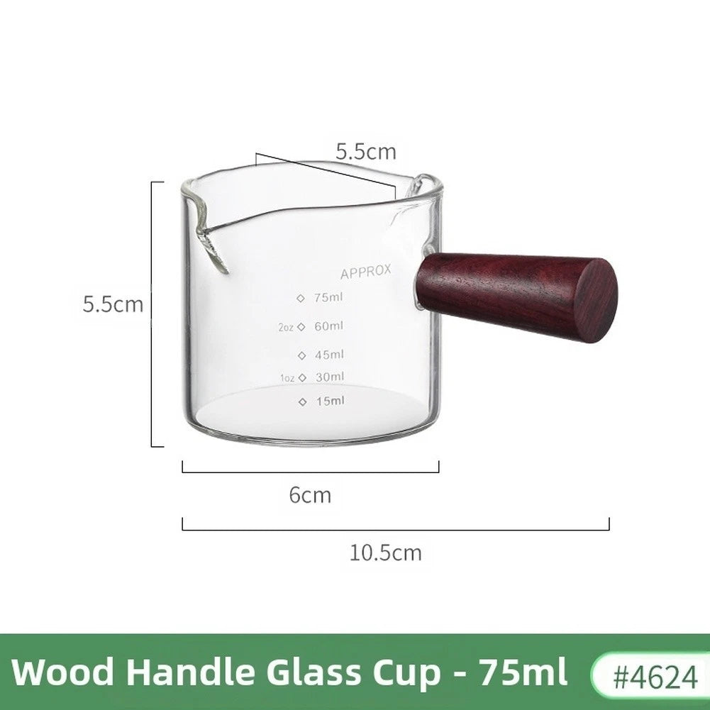 Glass Coffee Cup with Wood Handle and Dual Spout 75ml