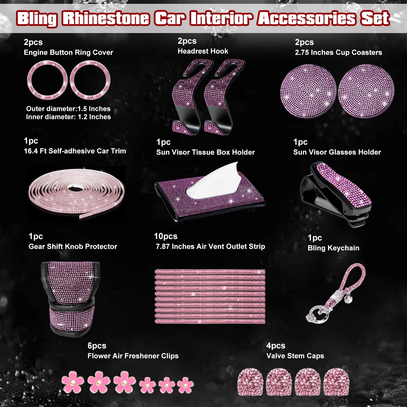 Bling Rhinestone Engine Start Button Ring Tissue Holder for (Pink) (-)