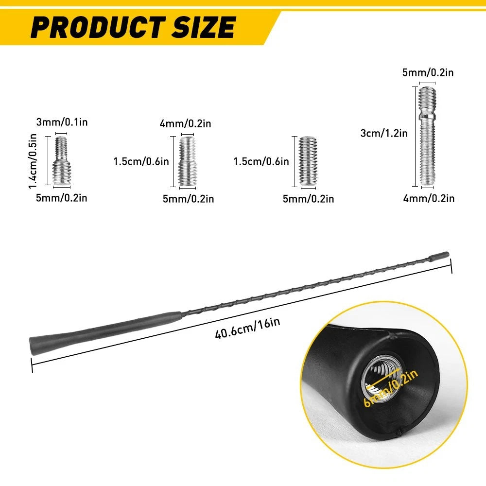 16" Antenna Mast for Ford F-150 (2009–2022) AM/FM Power Black EXV
