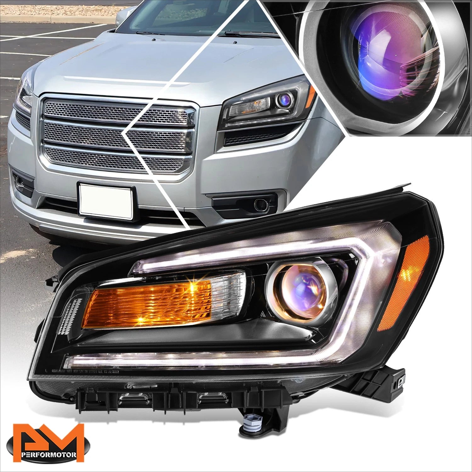 Left Side Black Amber LED DRL Projector Headlight for GMC Acadia (2013–2016)