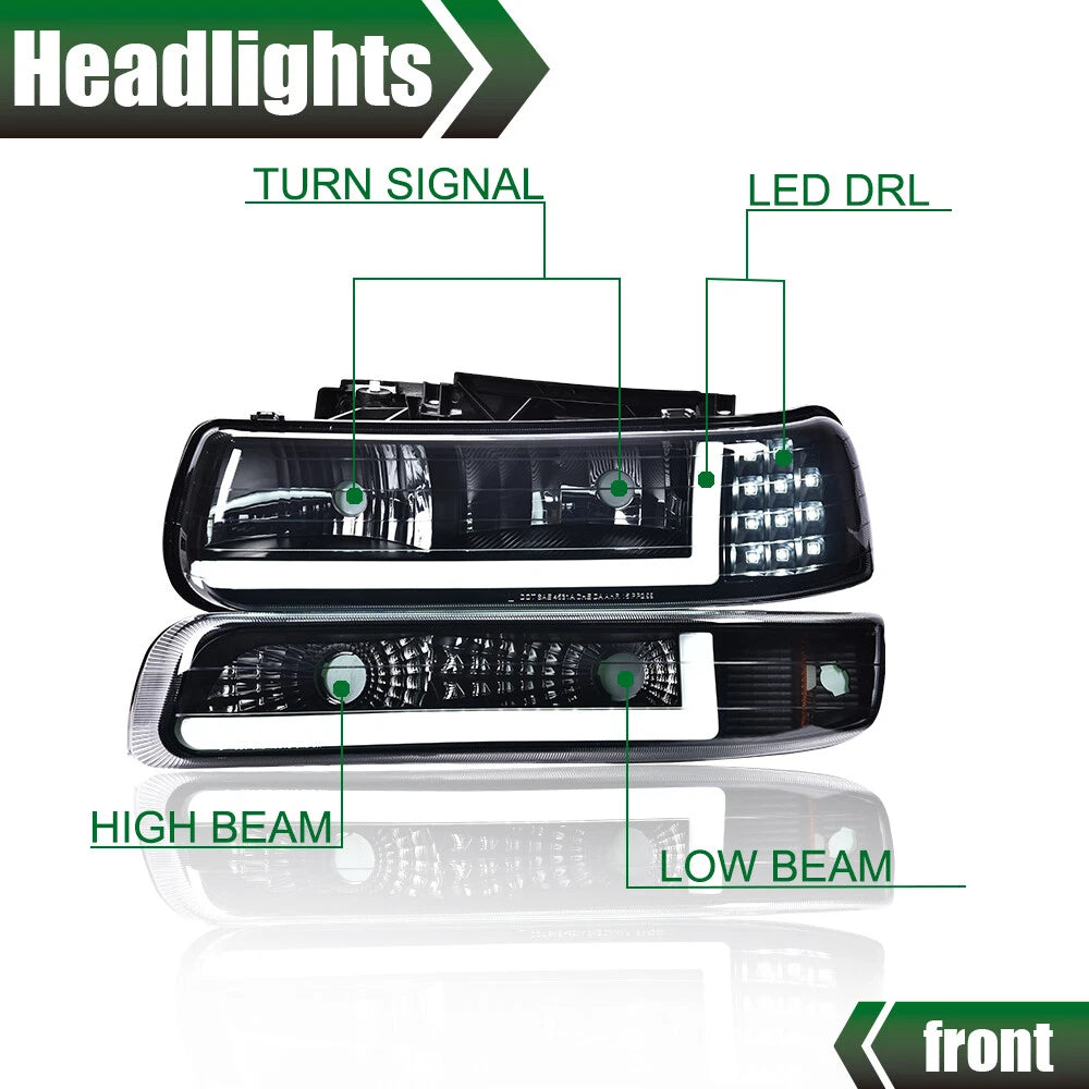 LED DRL Headlights and Bumper Lamps for Chevy Silverado, Tahoe (1999–2006)