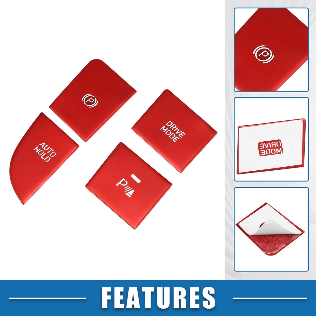 Set of 4 Handbrake Drive Mode Switch Button Covers for Hyundai Elantra (2021–2023) Red