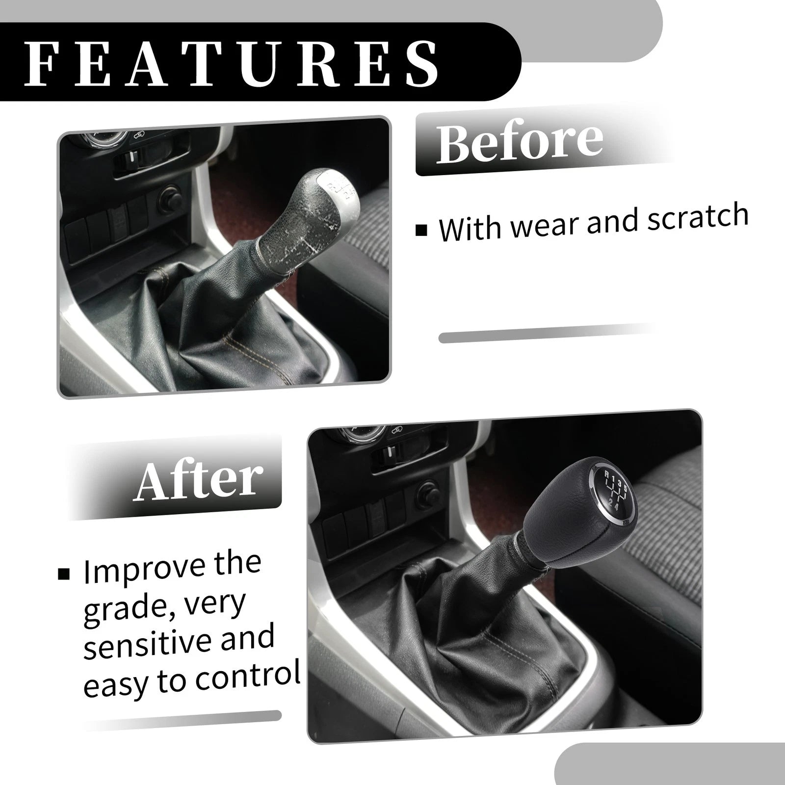 5 Speed Manual Gear Shifter Knob for Chevrolet Cruze (2008–2012) Black Leather