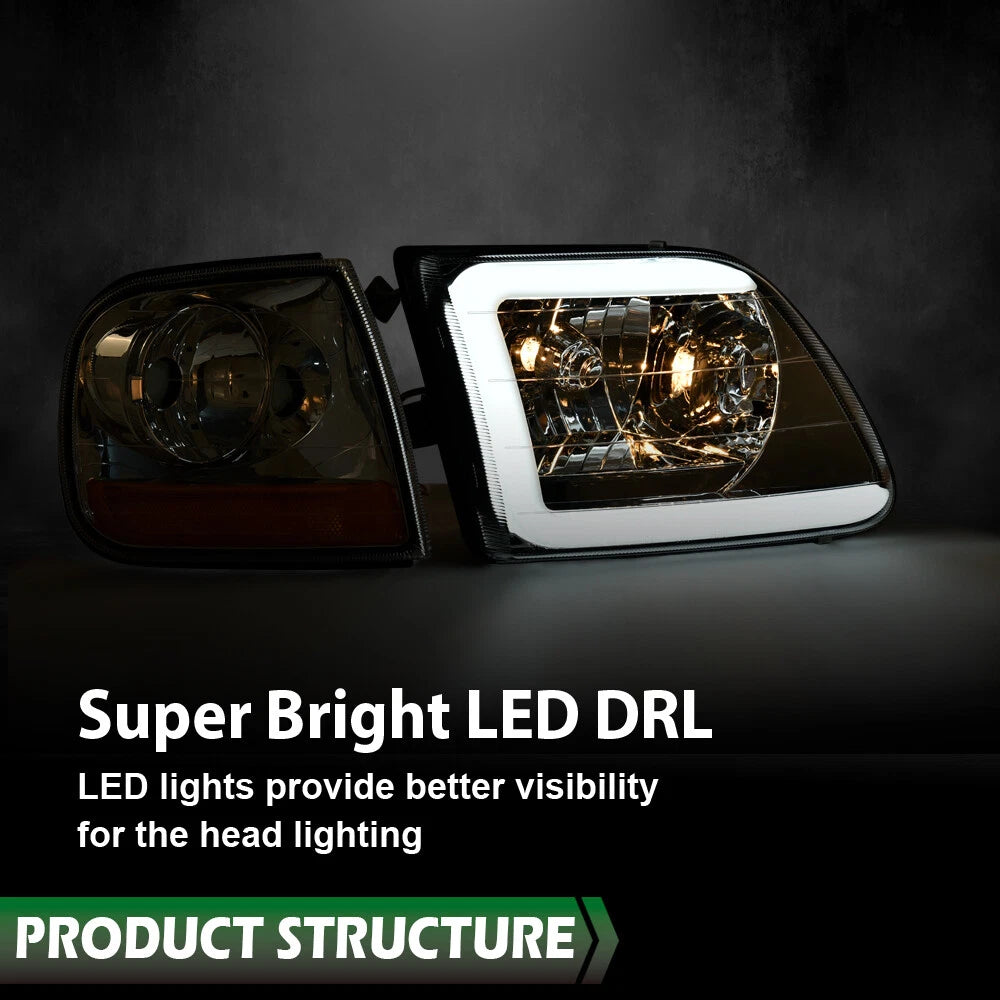 Clear LED DRL Headlights for Ford F150/Expedition (1997–2003)