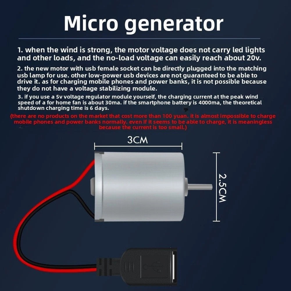 Wind Turbine Generator Fan Motor with LED Bulb (18cm)