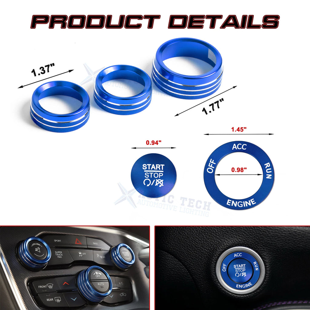 Engine Start Push Button & AC Control Knob Decor for Dodge Charger (2006-2020)