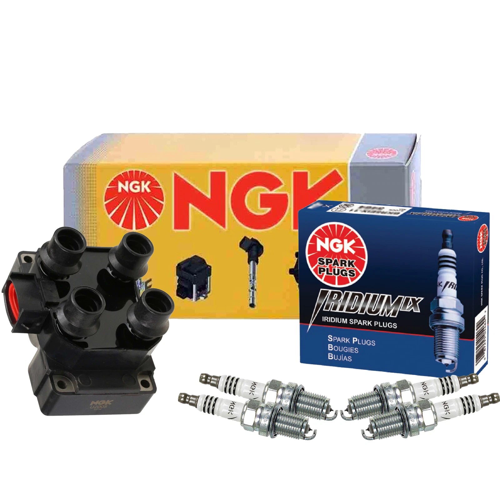 Set of 4 NGK DIS Ignition Coils & Iridium IX Spark Plugs for Mazda 626 (1998–2002)
