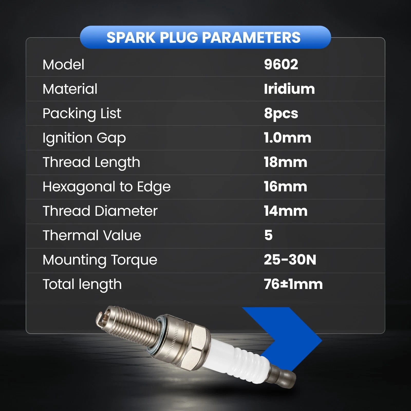8PCS Iridium Spark Plugs for Cadillac CTS/Escalade/Escalade ESV/EXT (2003–2019)
