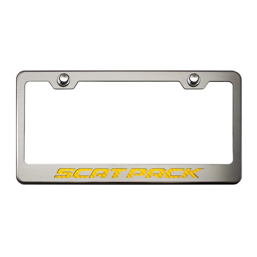Plate Frame w/Yellow Carbon Fiber "Scat Pack" Inlay for Dodge Challenger/Charger
