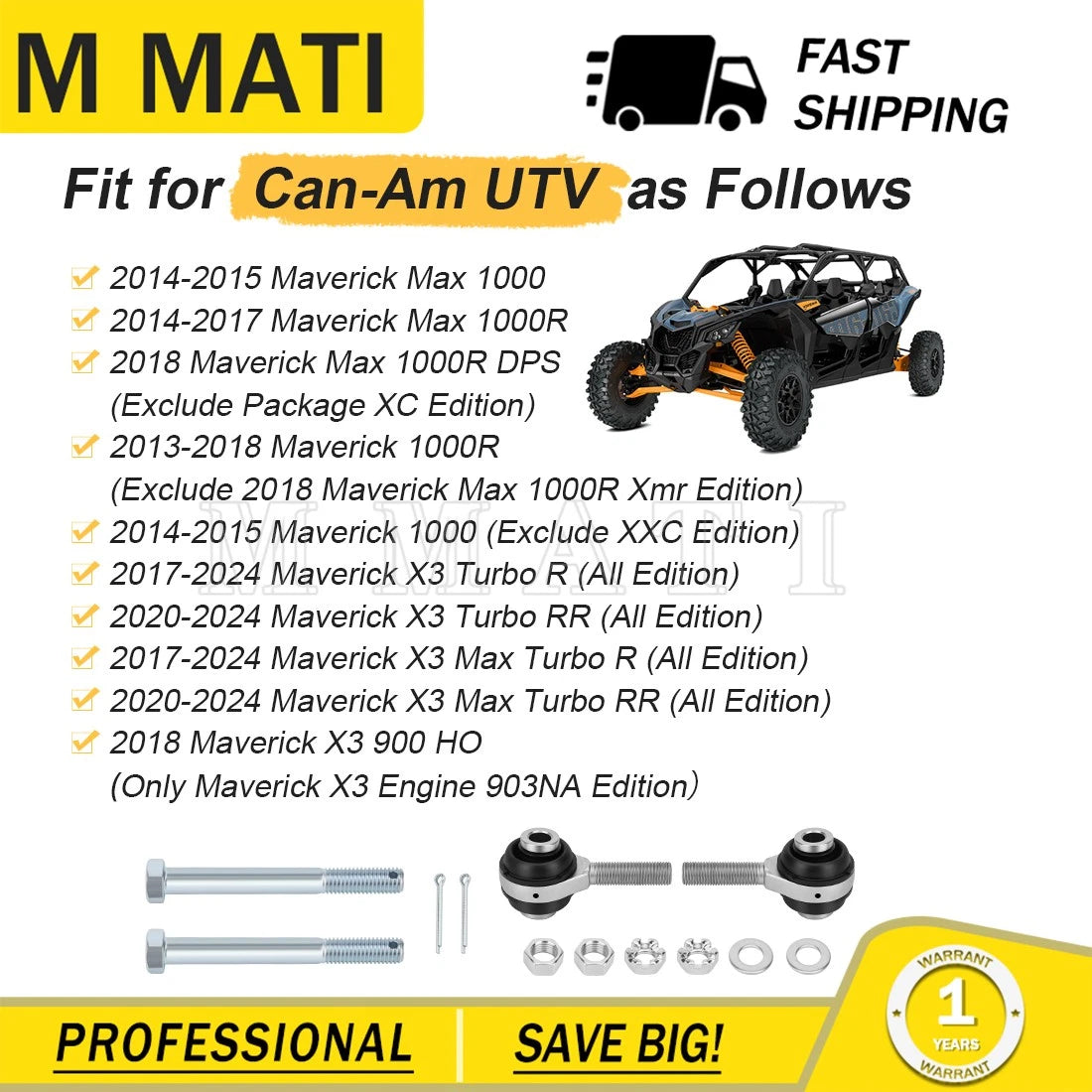 Heavy Duty Tie Rod End Kit for Can-Am Maverick 1000R 4x4 DPS (2014–2018) 709401703