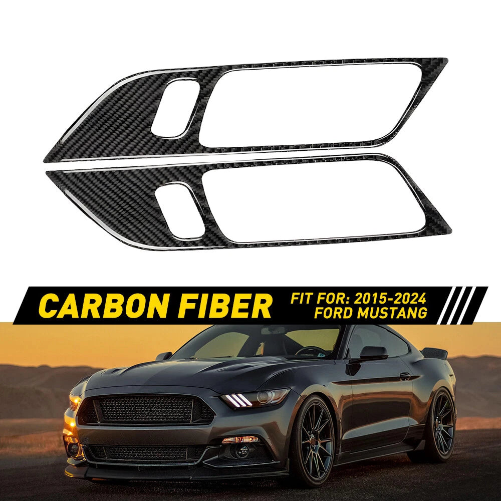 Real Carbon Fiber Interior Door Handle Trim Cover for Ford Mustang (2015–2024)