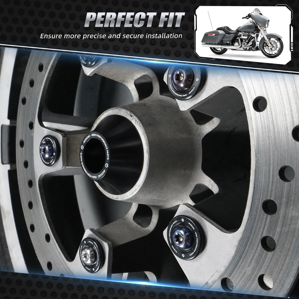 Front Axle Nut Covers + Front Wheel Spacers + Brake Rotor Bolts for Harley