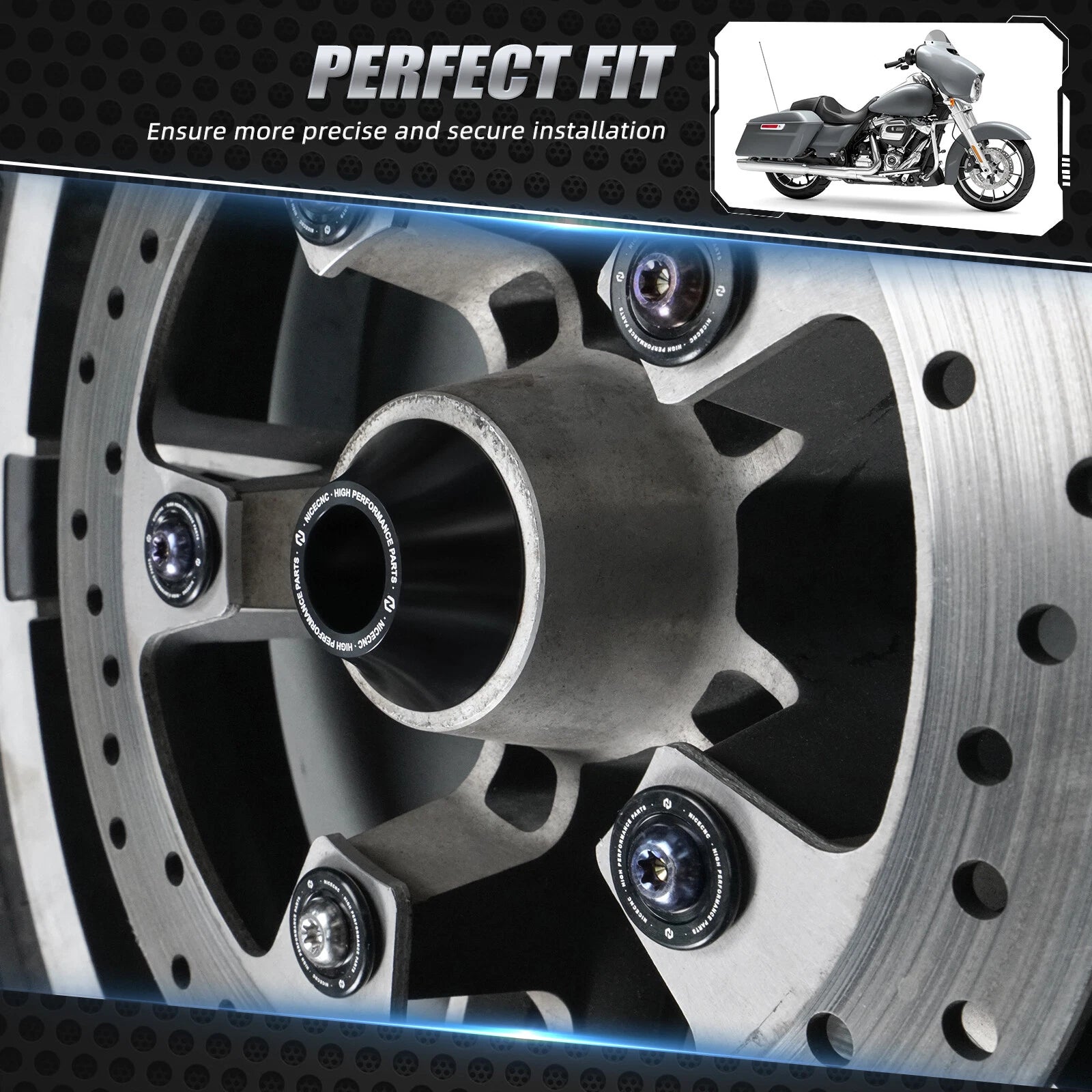 Front Axle Nut Covers + Front Wheel Spacers + Brake Rotor Bolts for Harley