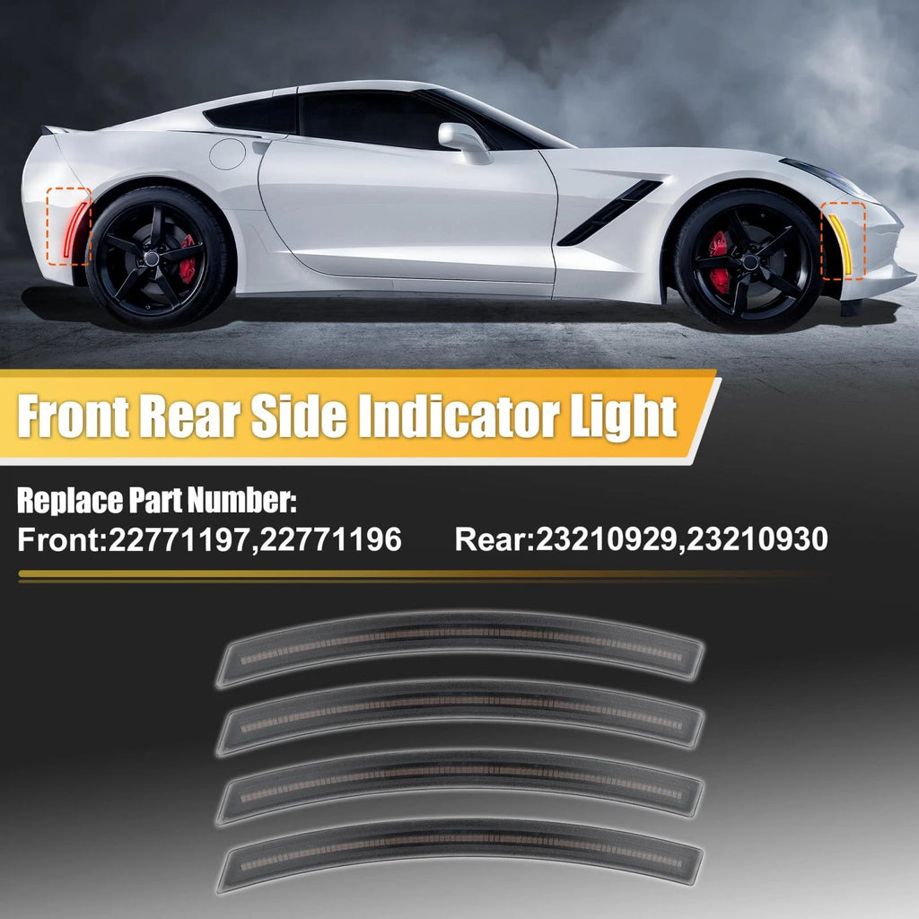 4Pcs LED Side Marker Light for Chevy Corvette C7 (2014–2019) Smoke Lens Red Amber