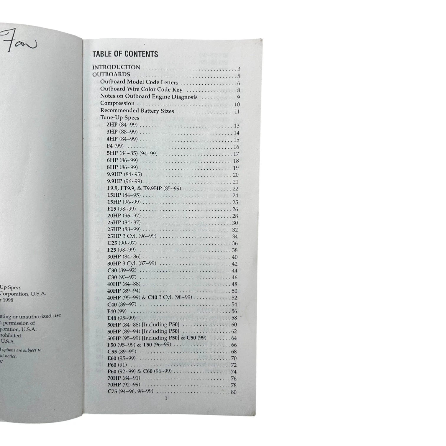 Yamaha Service Manual for Marine Tunes (1999) - LIT-18559-00-99