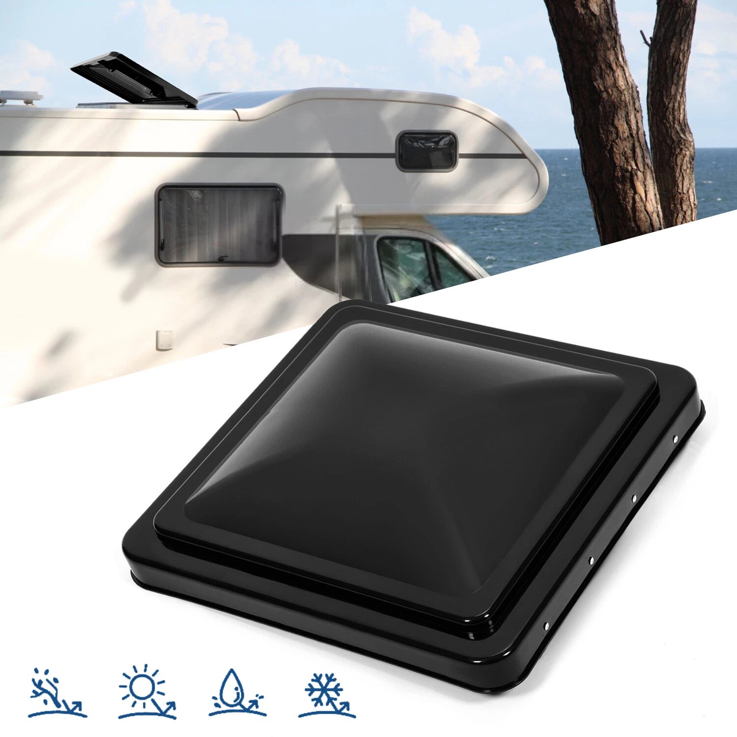 14" x 14" RV Replacement Roof Vent Cover Black (Camper Trailer Vent Cover)
