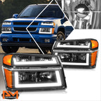 LED DRL Bumper Headlight for Chevy Colorado (2004–2012) Black Housing Amber Side