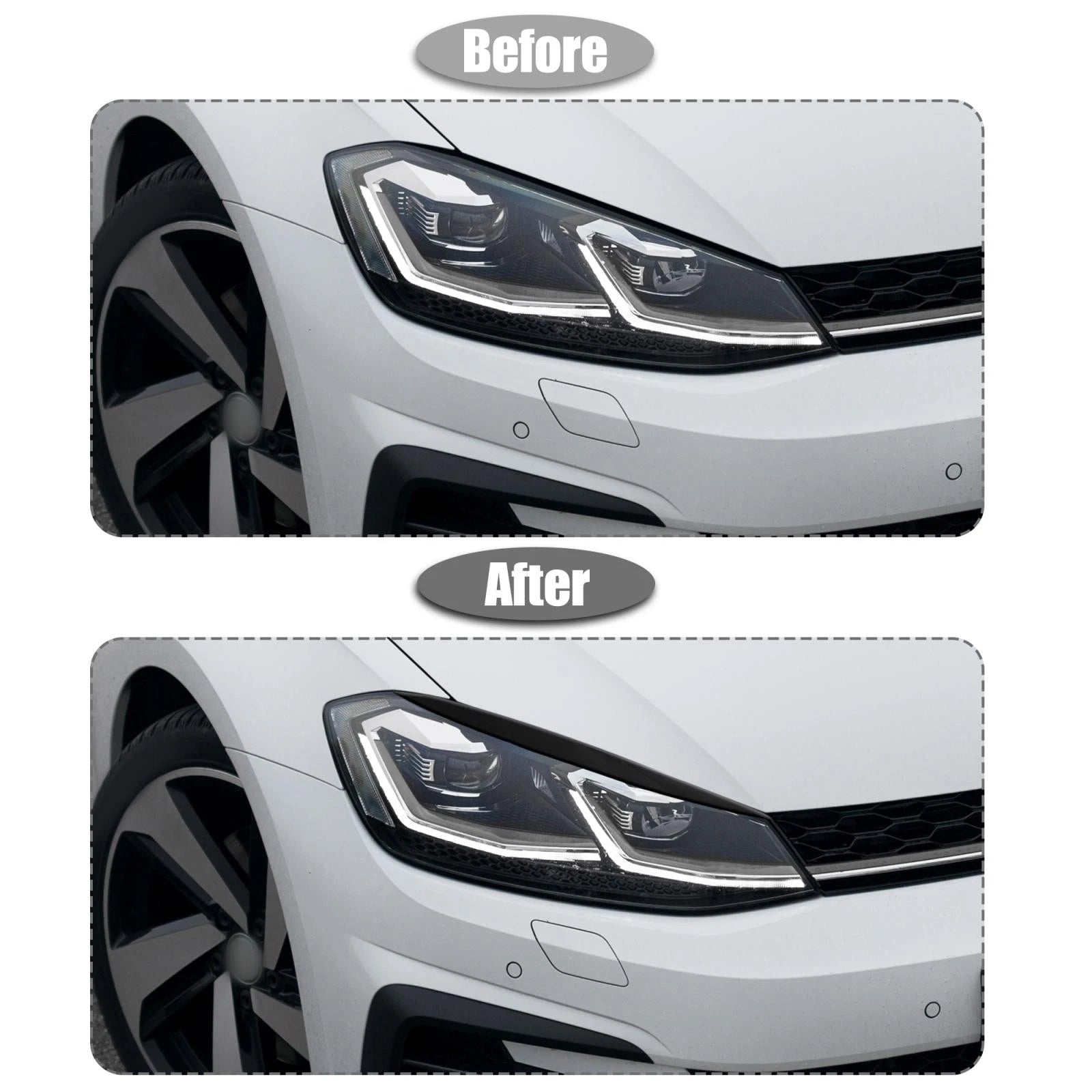 1 Pair ABS Headlight Eyebrow Cover Sticker for Volkswagen Golf (2013–2018) Black