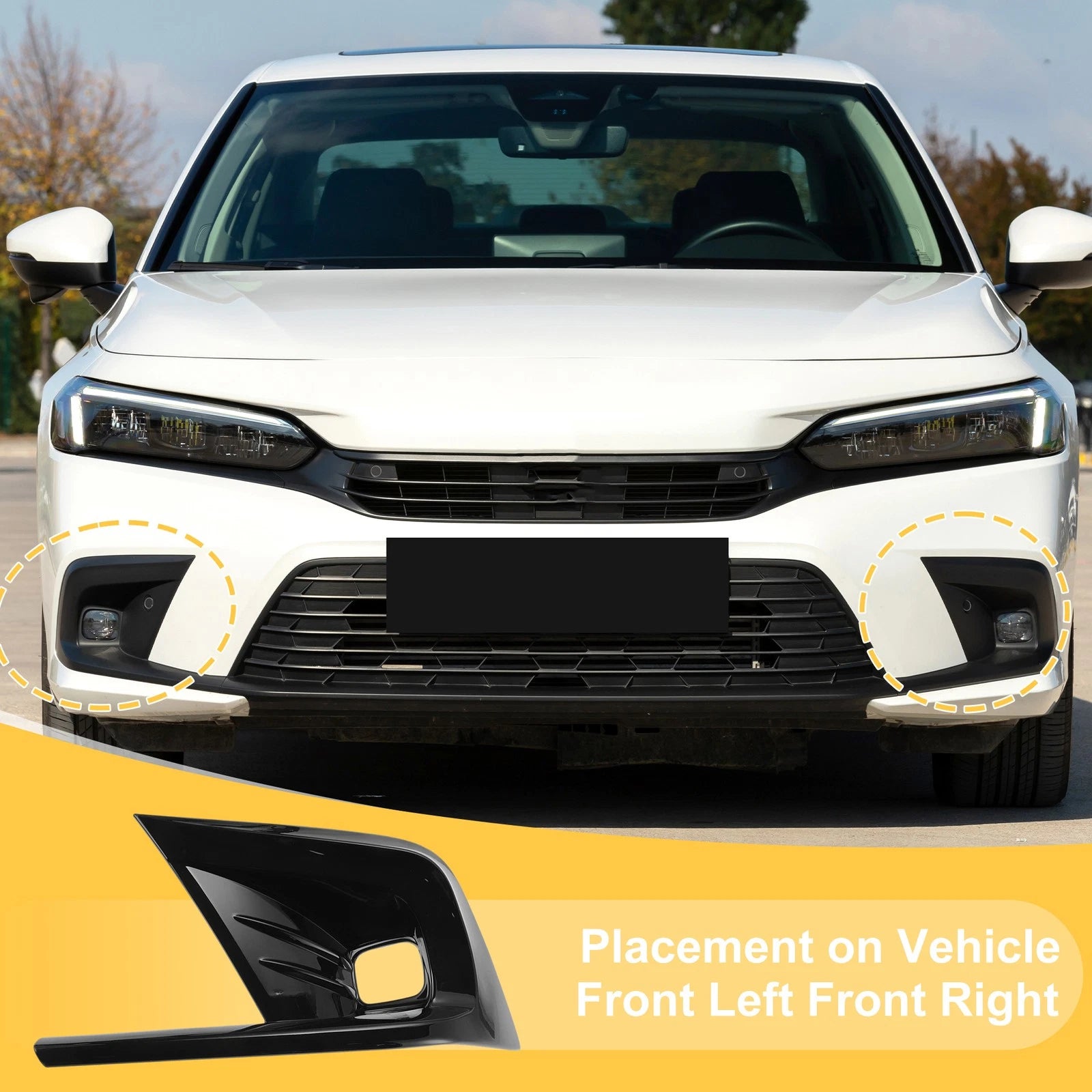 Set of 2 Fog Light Cover Trim for Honda Civic (2022–2024) Glossy Black