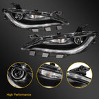 Pair Black Halogen Headlight Assembly with DRL Projector for Chrysler 200 (2015–2017)