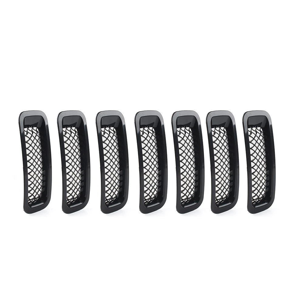 Set of 7 Front Mesh Grille Covers for Jeep Patriot (2011–2017) Gloss Black