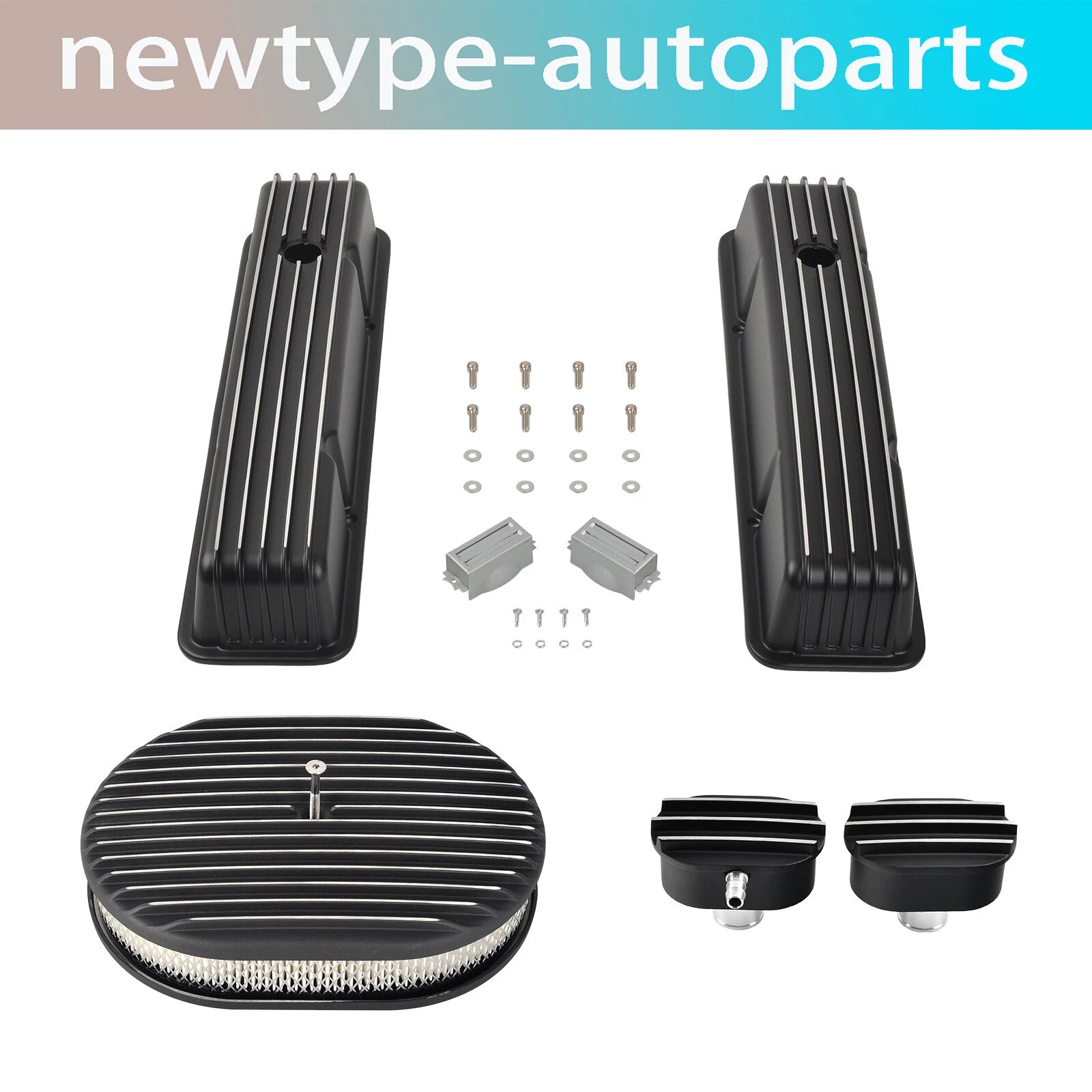 Finned Valve Covers & 12" Air Cleaner Breather Kit for SBC Chevy (1958–1986)