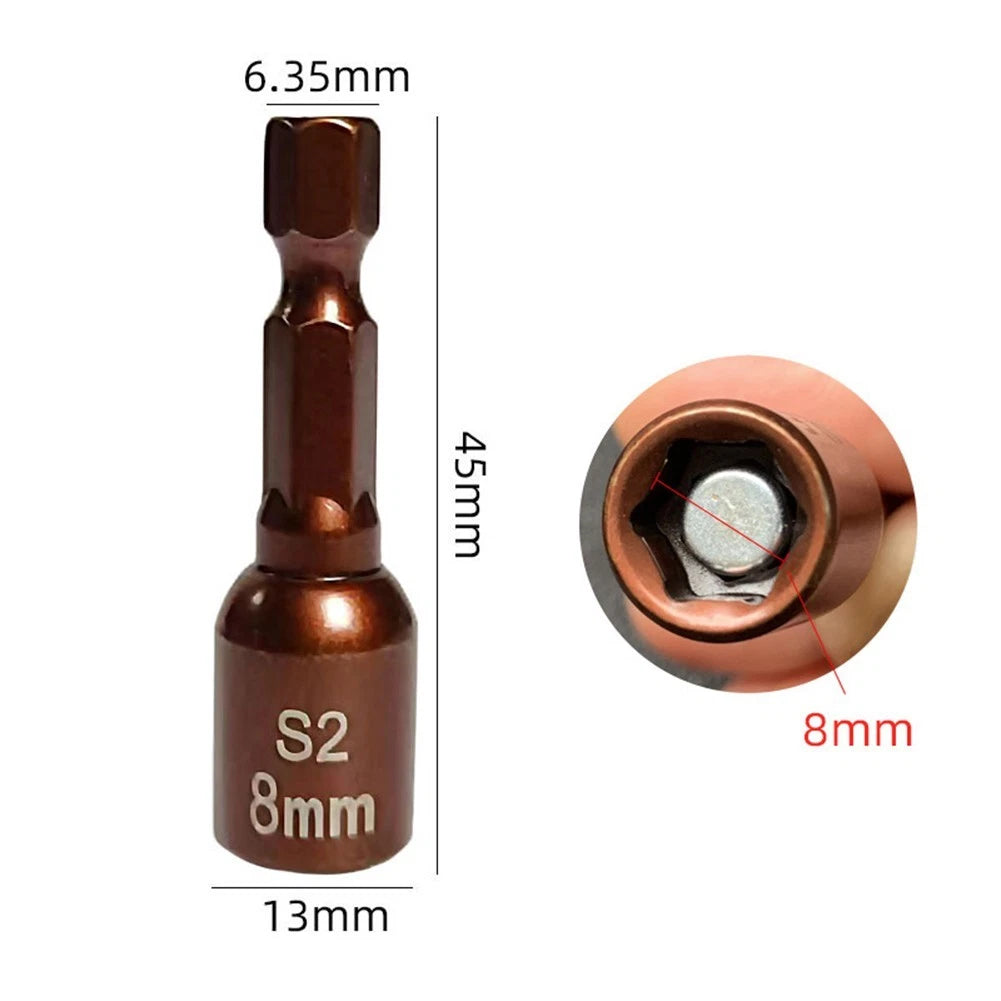 2X 8mm Sleeve Wrench Adapter for 1/4 Inch Hex Shank Screwdrivers