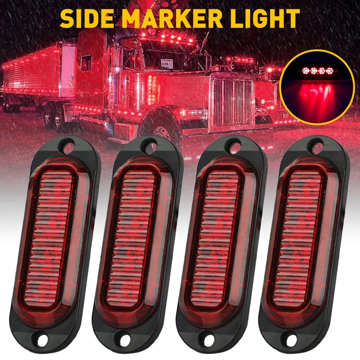 Set of 4 LED Oval Marker Lights for Truck Trailer (Clearance Indicator)