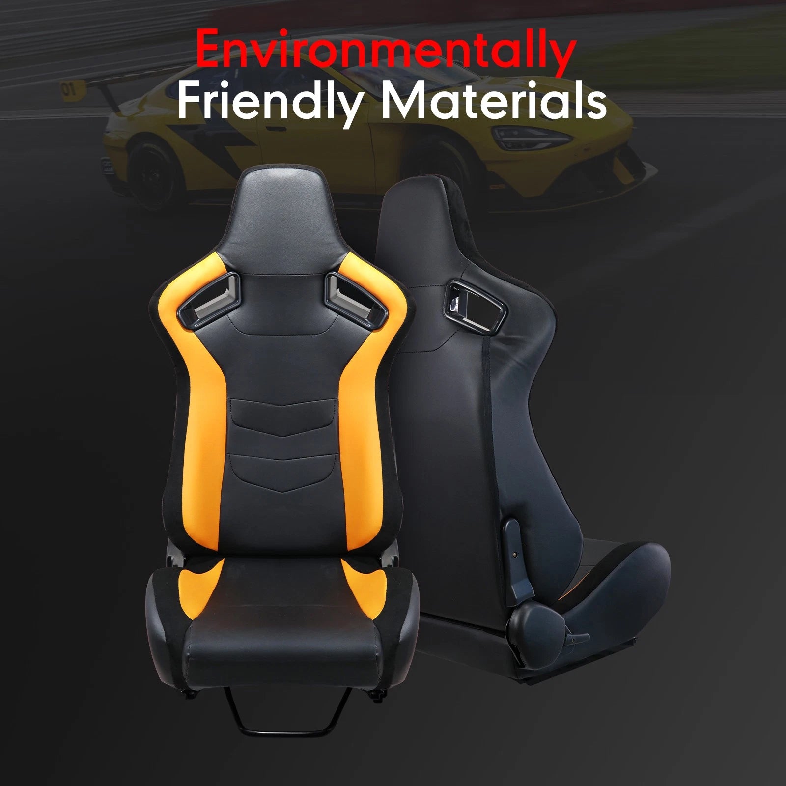 1 Pair Reclinable Racing Seats for Universal Fit (Classic Black PVC)