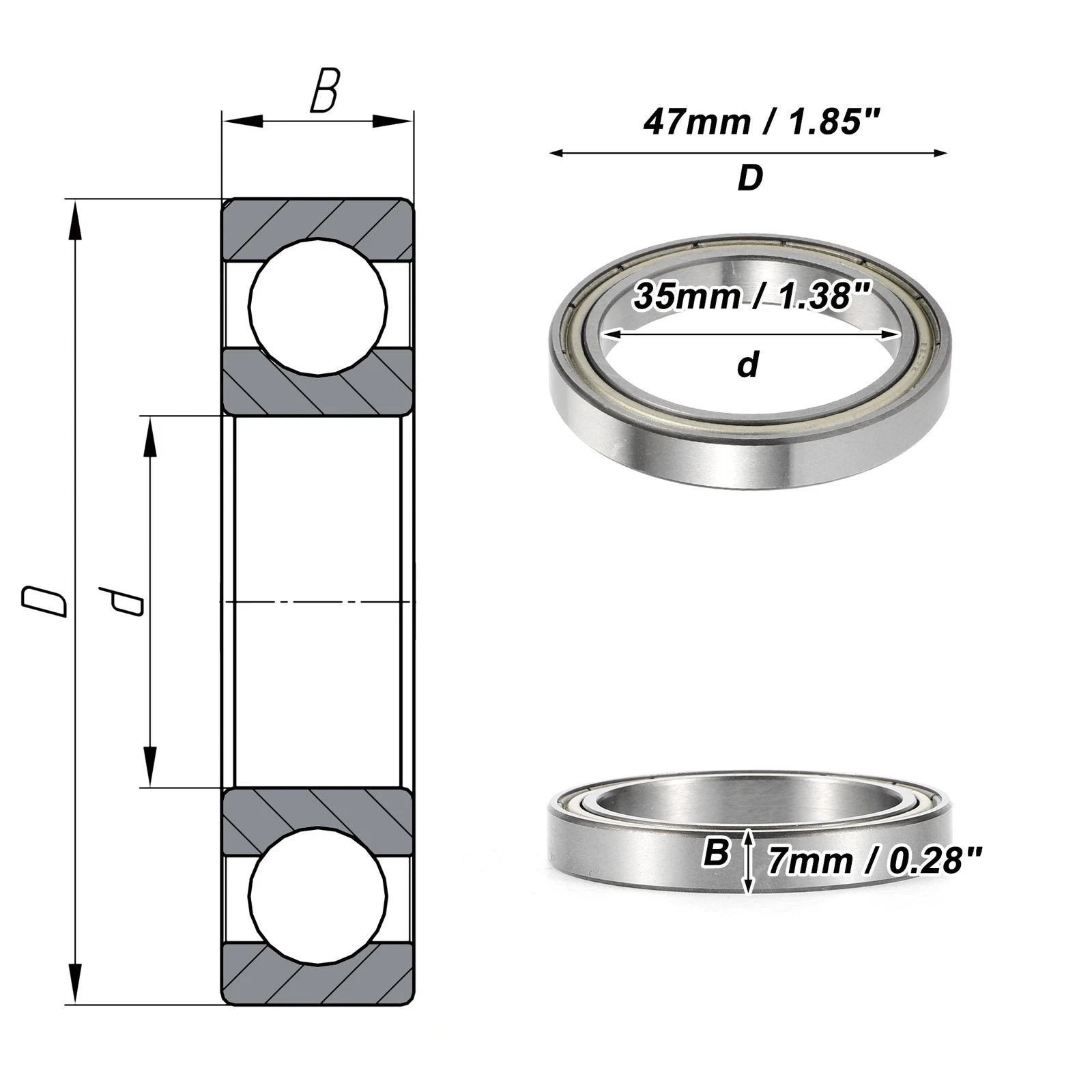 6807ZZ Deep Groove Ball Bearing for Scooter Skateboard Wheel (35x47x7mm)