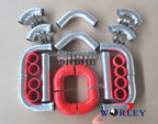 Aluminum Intercooler 450x230x52mm + 2.25" Piping + Red Silicone Hose for Car