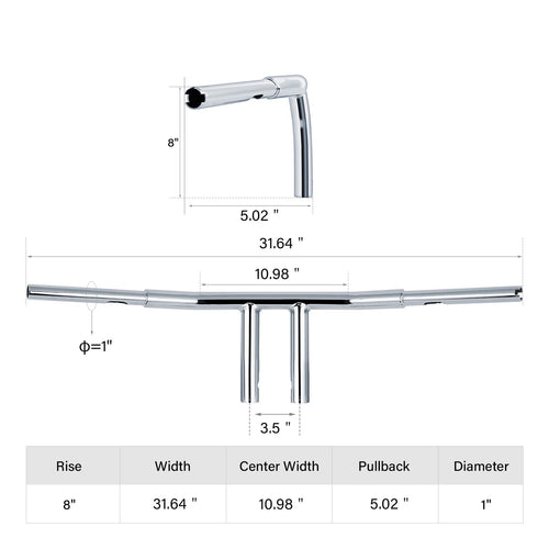 1 1/4" Fat T Bar Handlebar for Harley Dyna Low Rider Fat Bob (2008–Present)