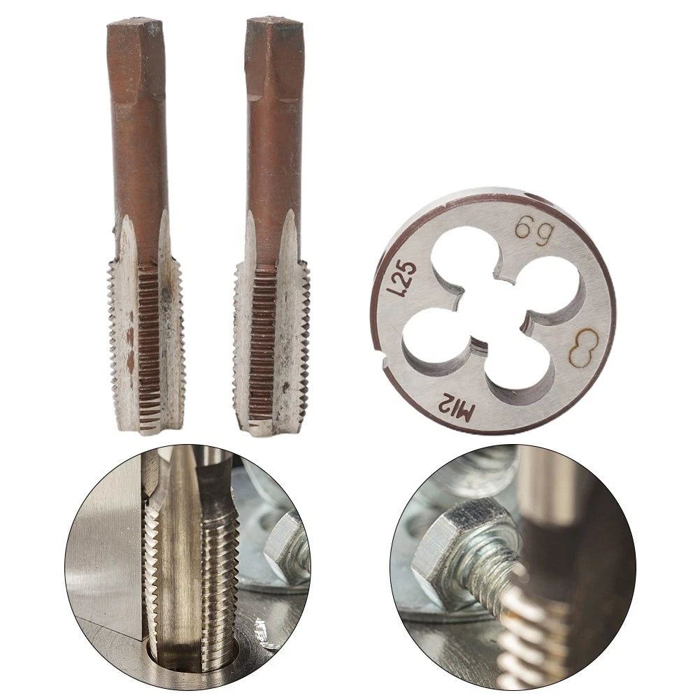 Set of 3 M12X1.25mm HSS Metric Tap and Die Right Hand Thread