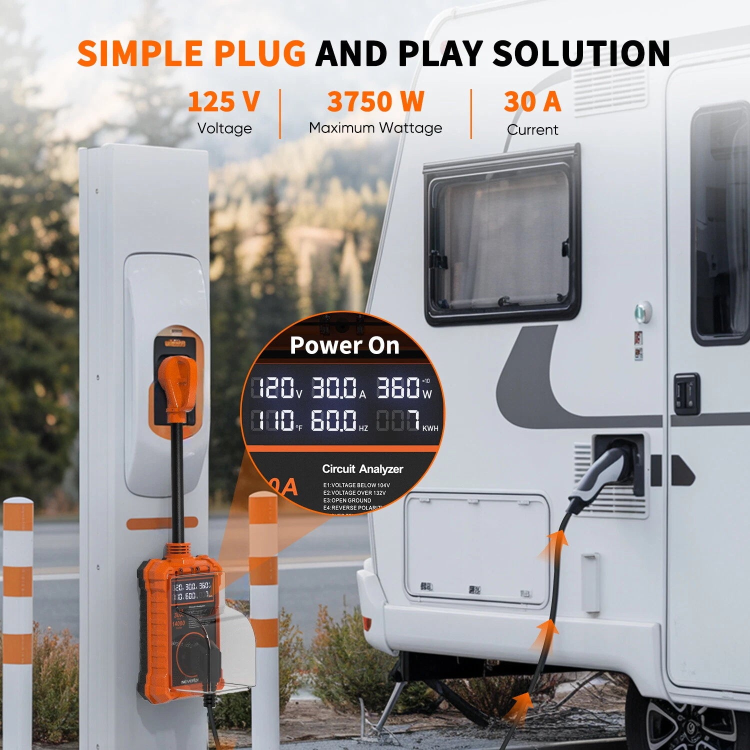 RV Surge Protector 30A 14000J 6-in-1 with LED Display for RV