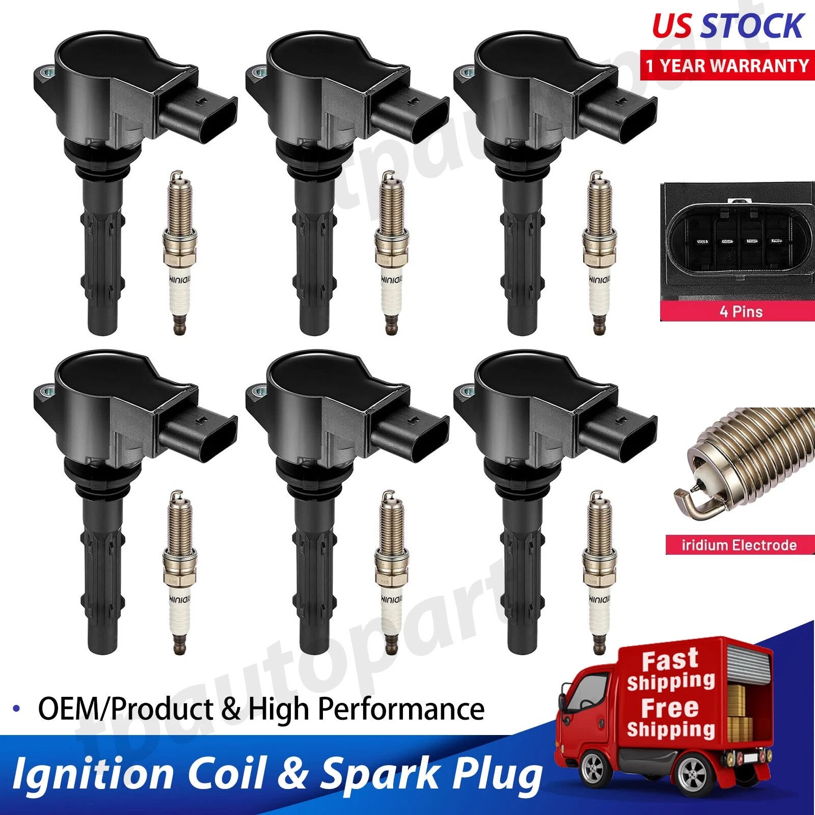 6-Pack Ignition Coils and Spark Plugs for Mercedes-Benz C250 (2012–2015)