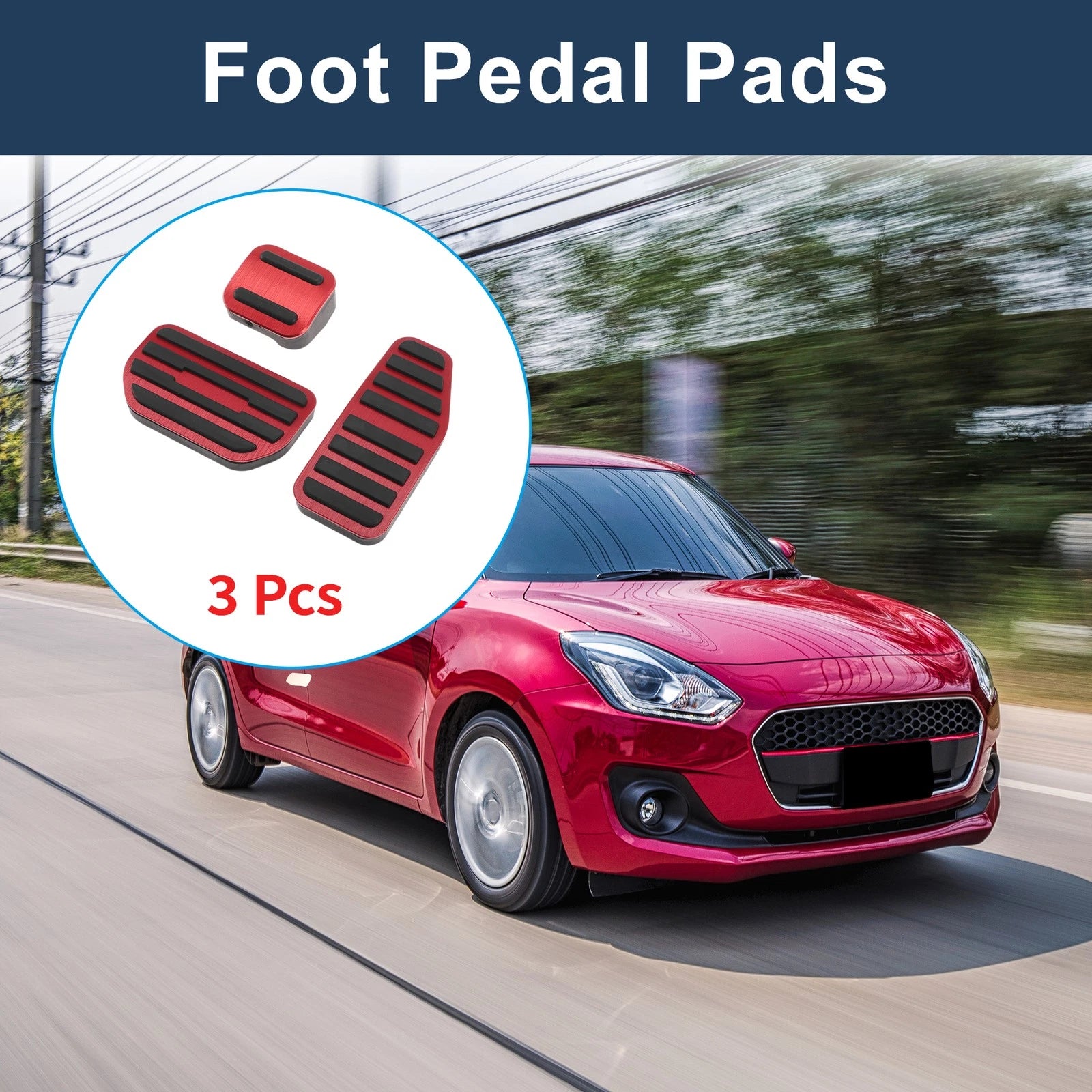 3 Pcs Accelerator Pedal Covers for Suzuki Swift (No Mark, Red)