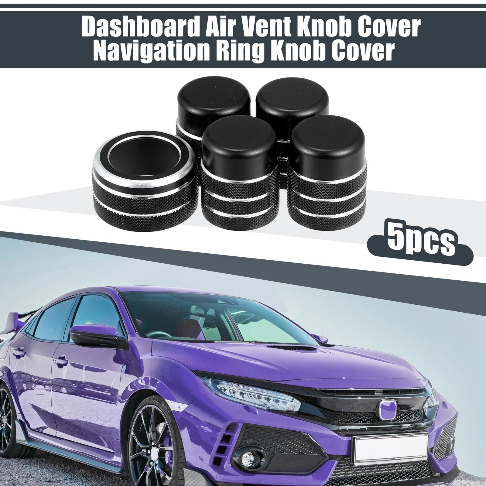 5 x Black Air Vent Knob Trim Covers with GPS Navigation for Honda Civic (2022)