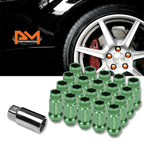 20Pc M12X1.25 Green JDM Open End Cone Hex Lug Nuts + Extension 25mmx50mm