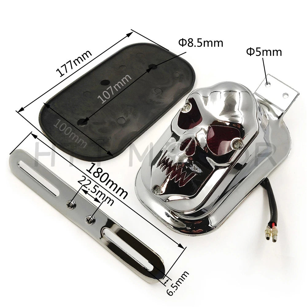 Chrome Metal Skull Brake Tail Light for Harley