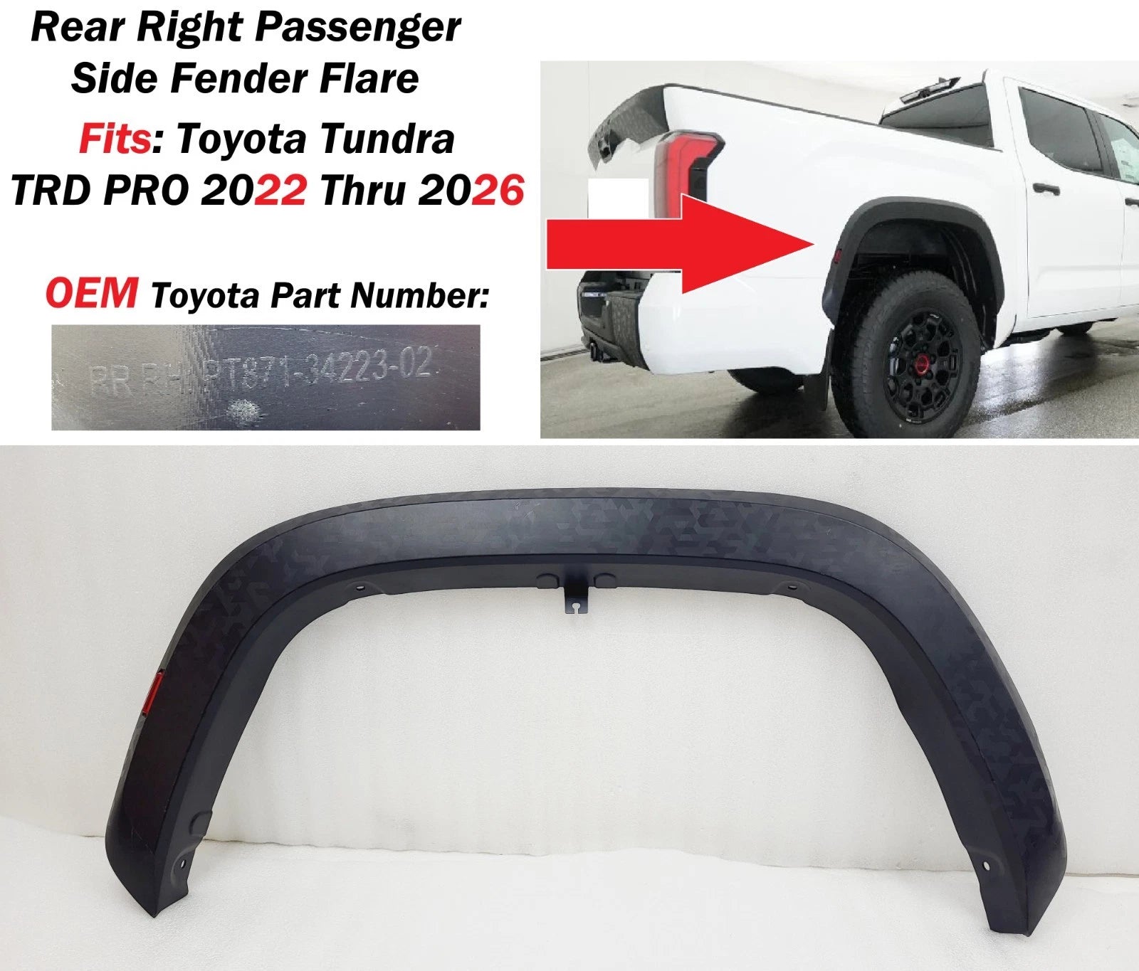 OEM Rear Right Fender Flare Molding for Toyota Tundra (2022–2026) PT8713422302