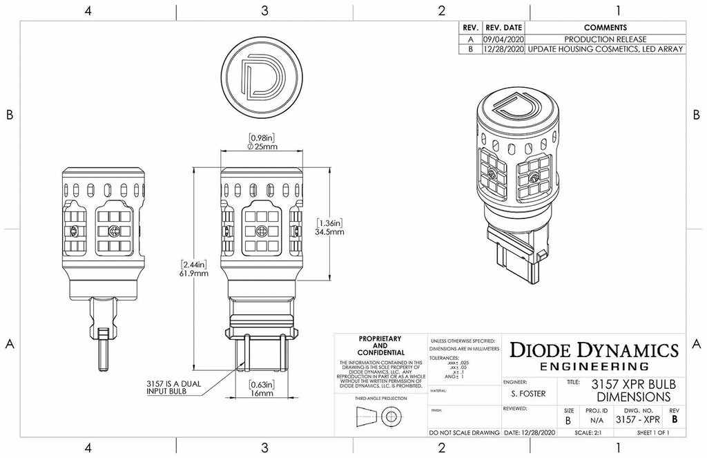 3156 3157 LED Backup Bulb XPR Cool White 6000K for Diode Dynamics