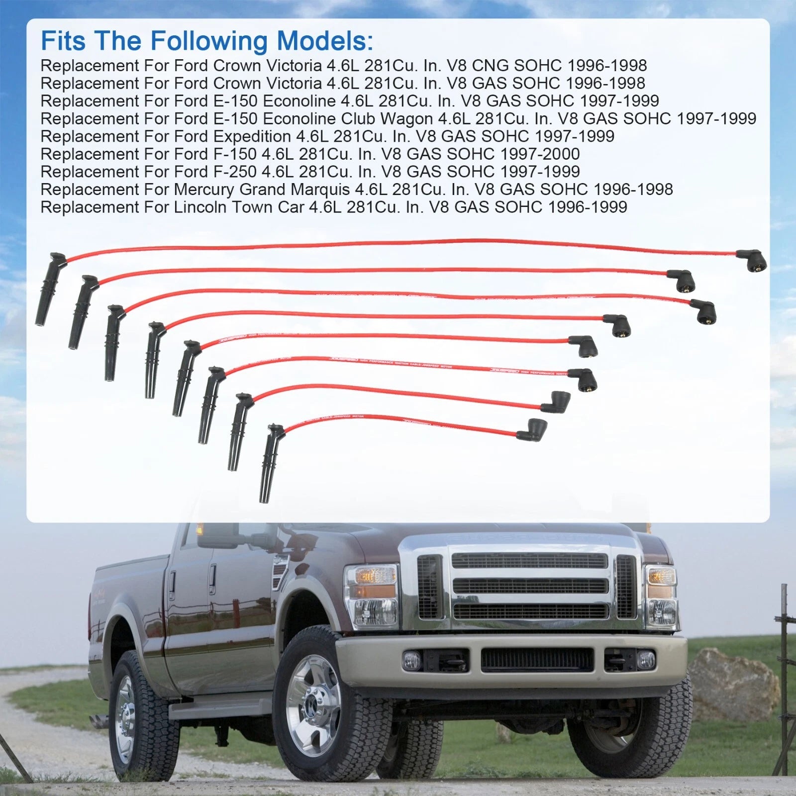 Set of 8 Spark Plug Wires for Ford Lincoln Mercury F-150 F250 V8 (1996–1999)